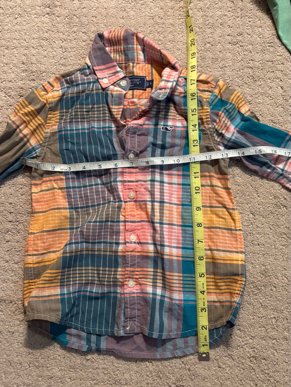 Vineyard Vines Boys Plaid Button-Down Shirt in Teal, Yellow & Coral